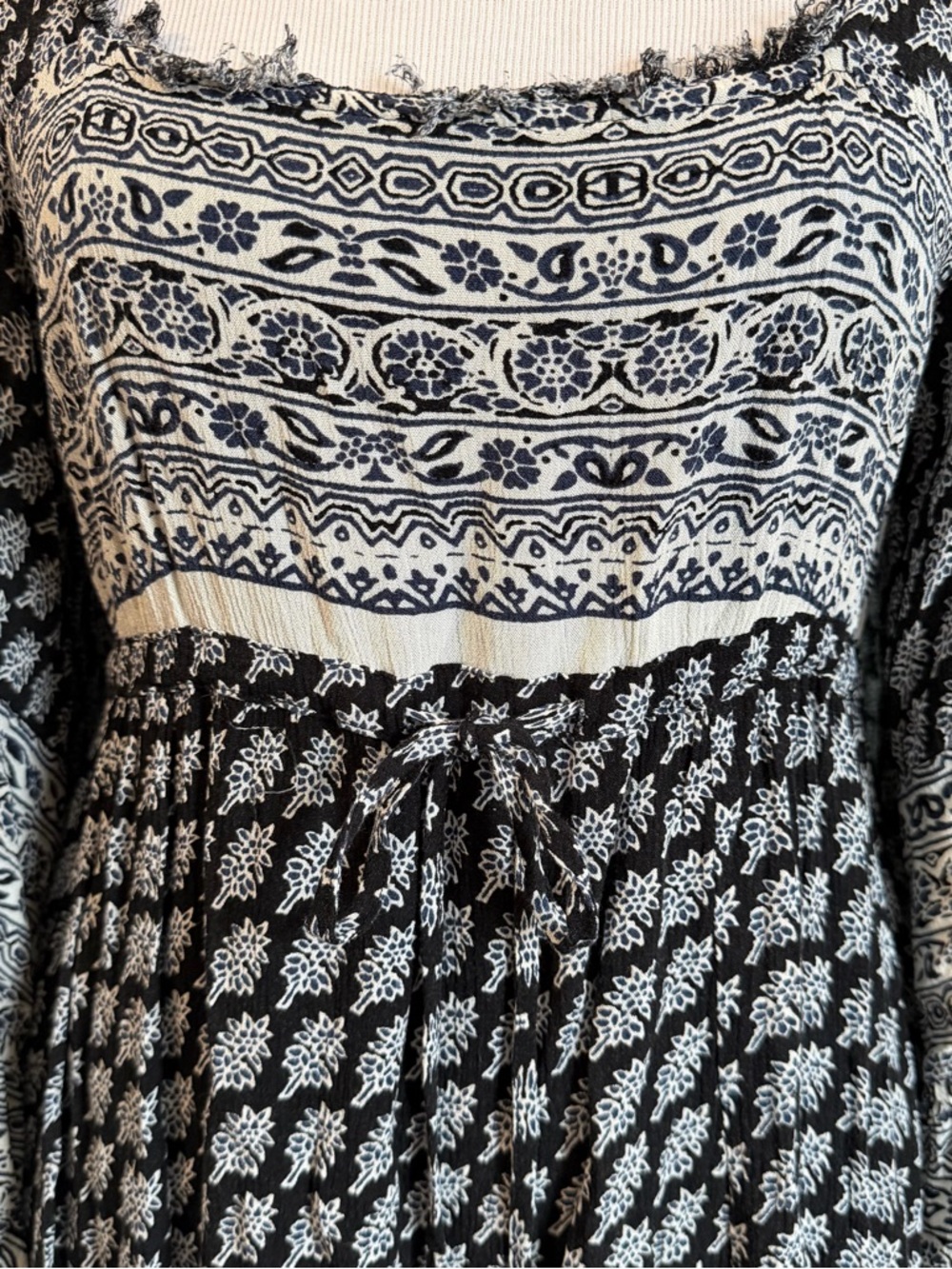 Free People Boho Black and White Printed Women’s Dress - Picture 2 of 7